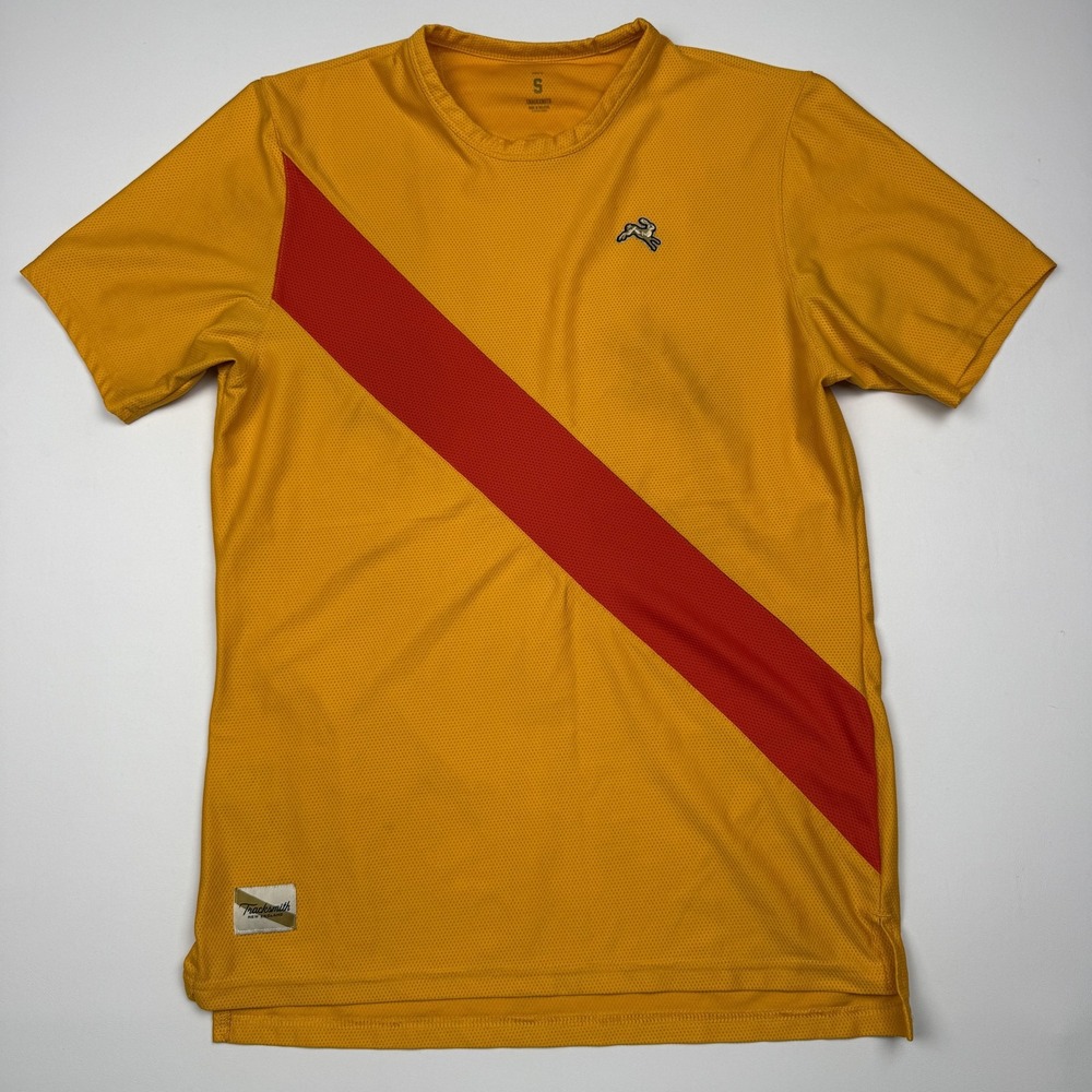 Tracksmith Shirt Mens Small Gold Mesh Short Sleeve Van Cortlandt Running Top